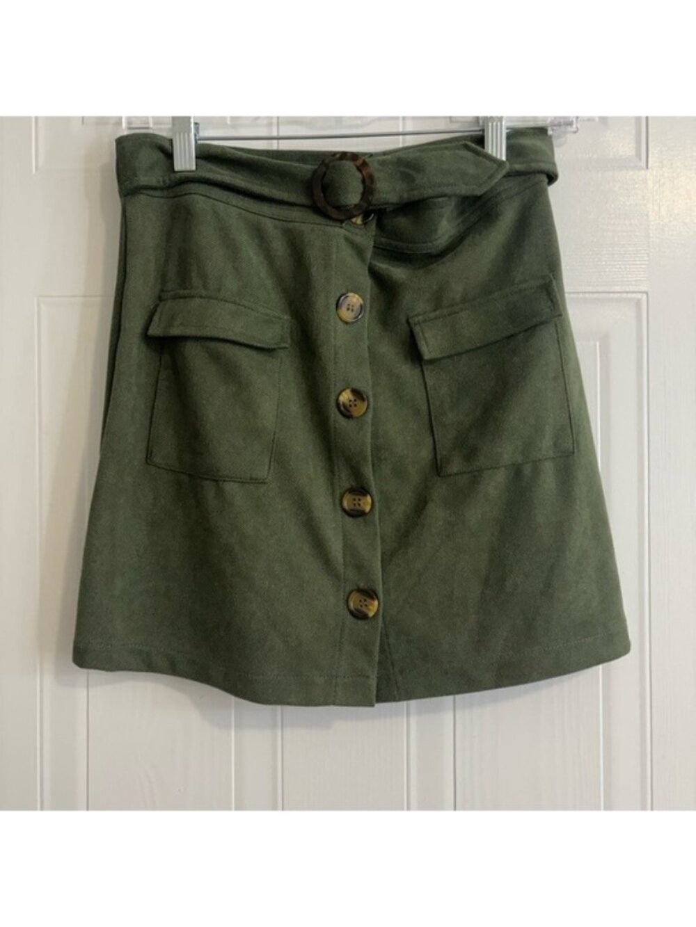 Olive Green Button-Front Mini Skirt